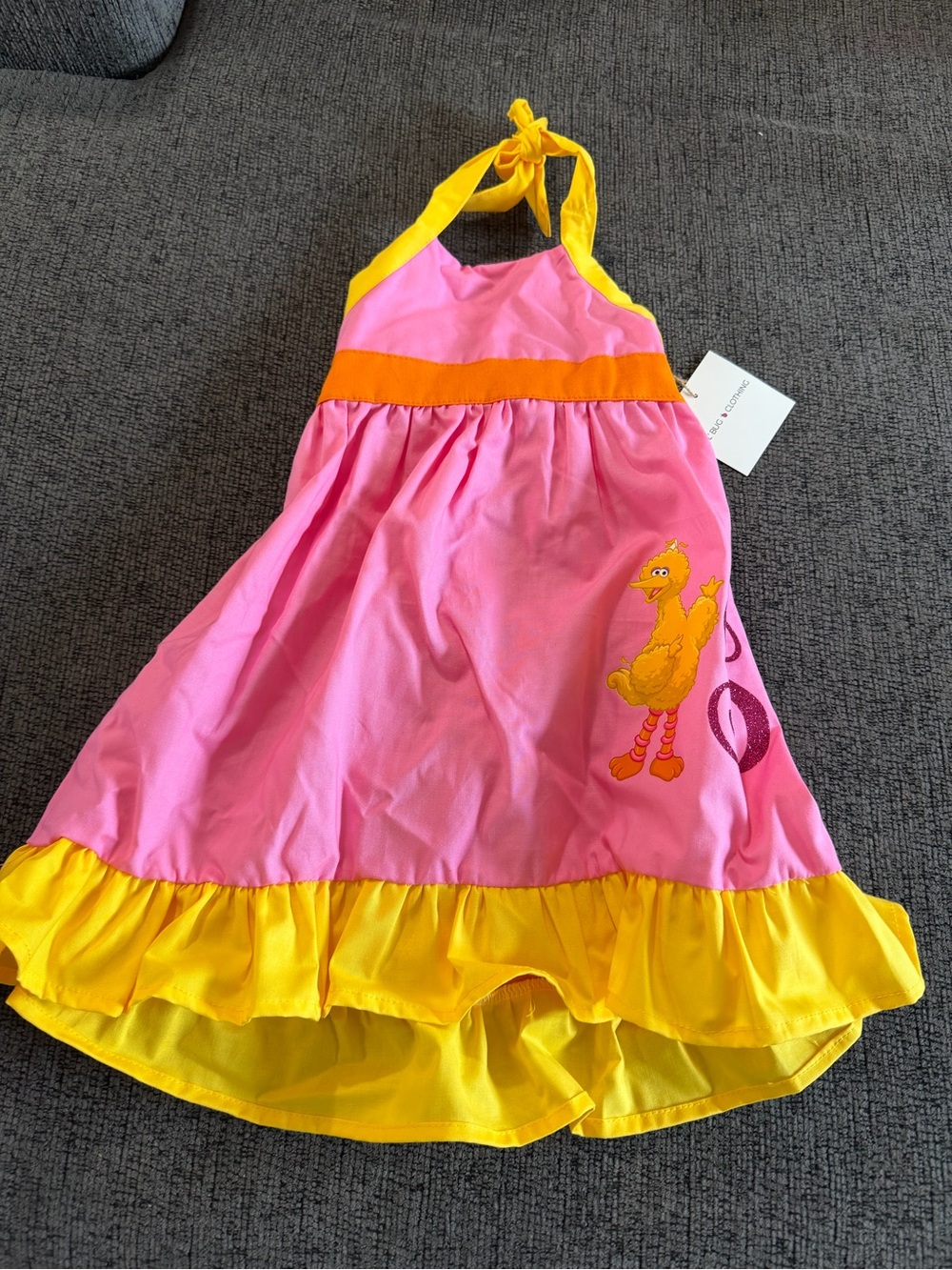 Pink & Yellow Big Bird Halter Dress with “S”